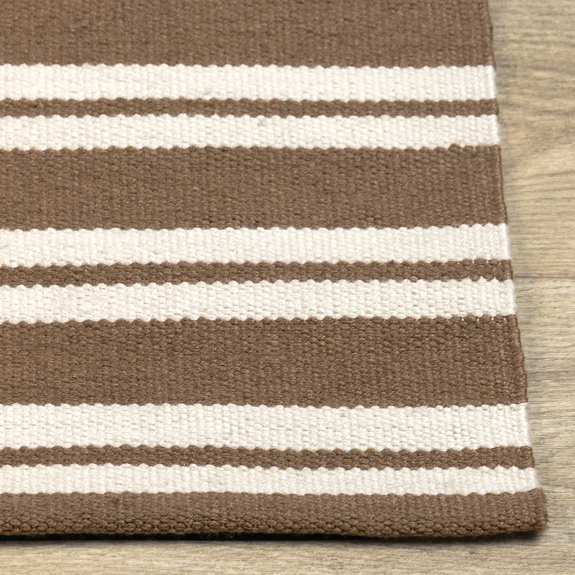 Coconut Brown/Ivory 100% Pet Yarn Performance Indoor/Outdoor Performance Palma Stripe Rug Collection