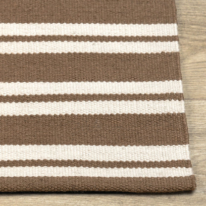 Coconut Brown/Ivory 100% Pet Yarn Performance Indoor/Outdoor Performance Palma Stripe Rug Collection