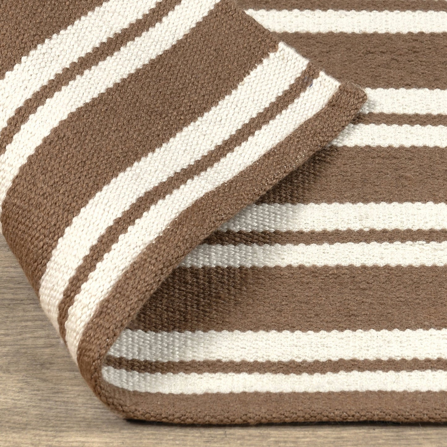 Coconut Brown/Ivory 100% Pet Yarn Performance Indoor/Outdoor Performance Palma Stripe Rug Collection