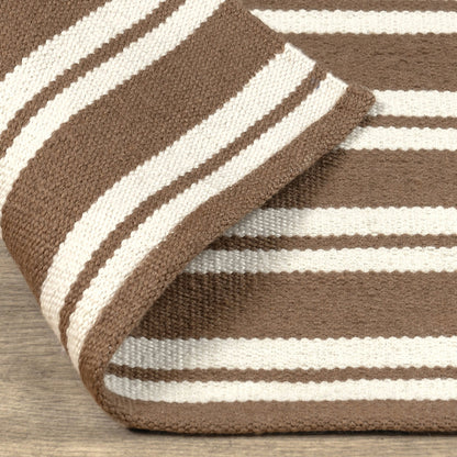 Coconut Brown/Ivory 100% Pet Yarn Performance Indoor/Outdoor Performance Palma Stripe Rug Collection