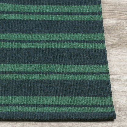 Deep Blue/Green 100% Pet Yarn Performance Indoor/Outdoor Performance Palma Stripe Rug Collection