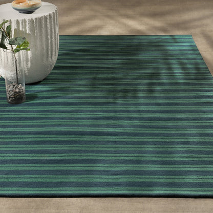 Deep Blue/Green 100% Pet Yarn Performance Indoor/Outdoor Performance Palma Stripe Rug Collection