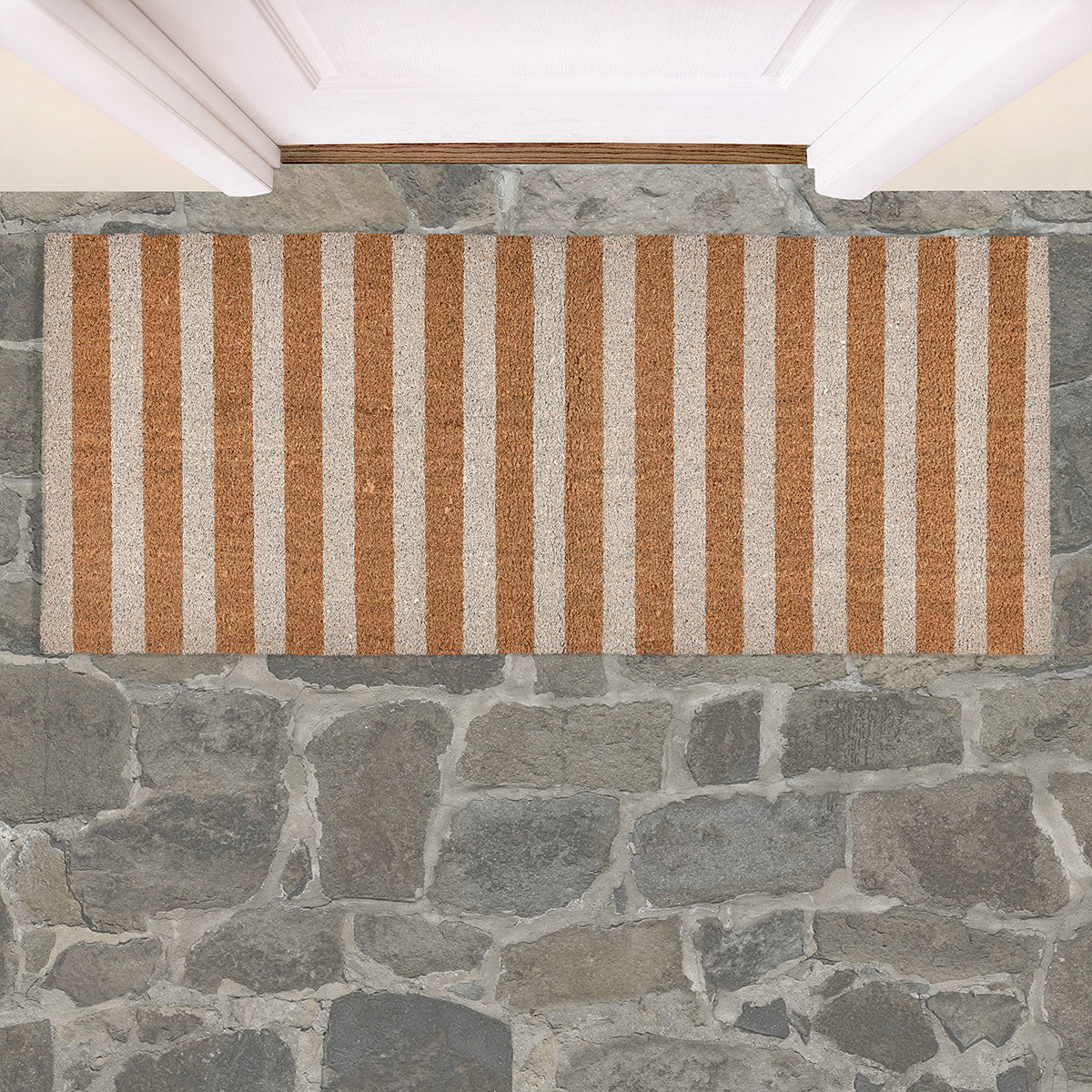 Ivory/Natural 100% Coir / PVC Backing Doormat Striped Doormat 24x57 Collection