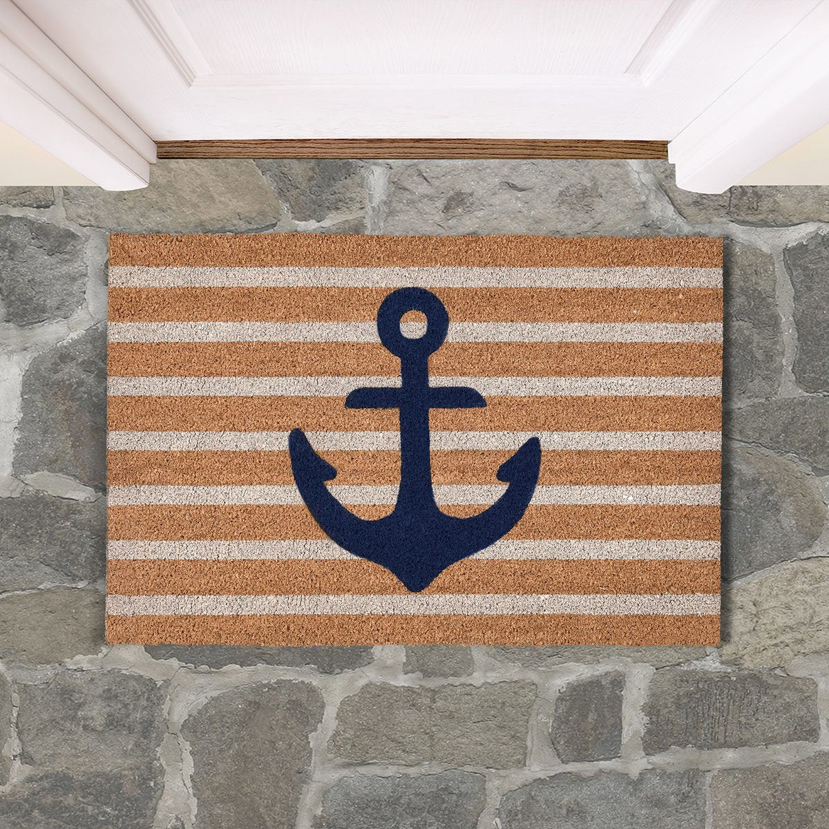 Navy/Natural 100% Coir / PVC Backing Doormat Anchors Away Doormat 24x36 Collection