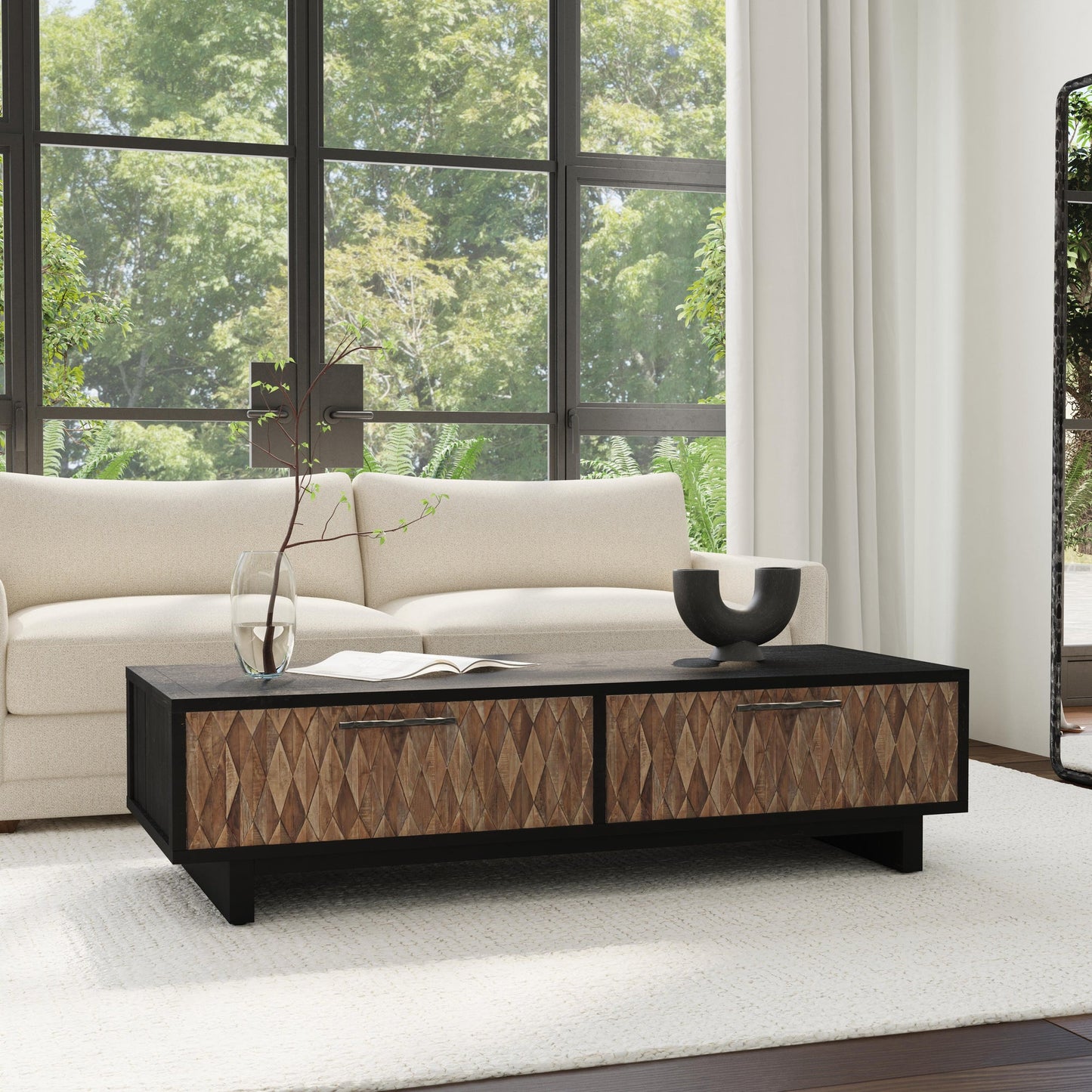 Black/Natural Reclaimed Pine Coffee Table Anton Four-Door Coffee Table Collection