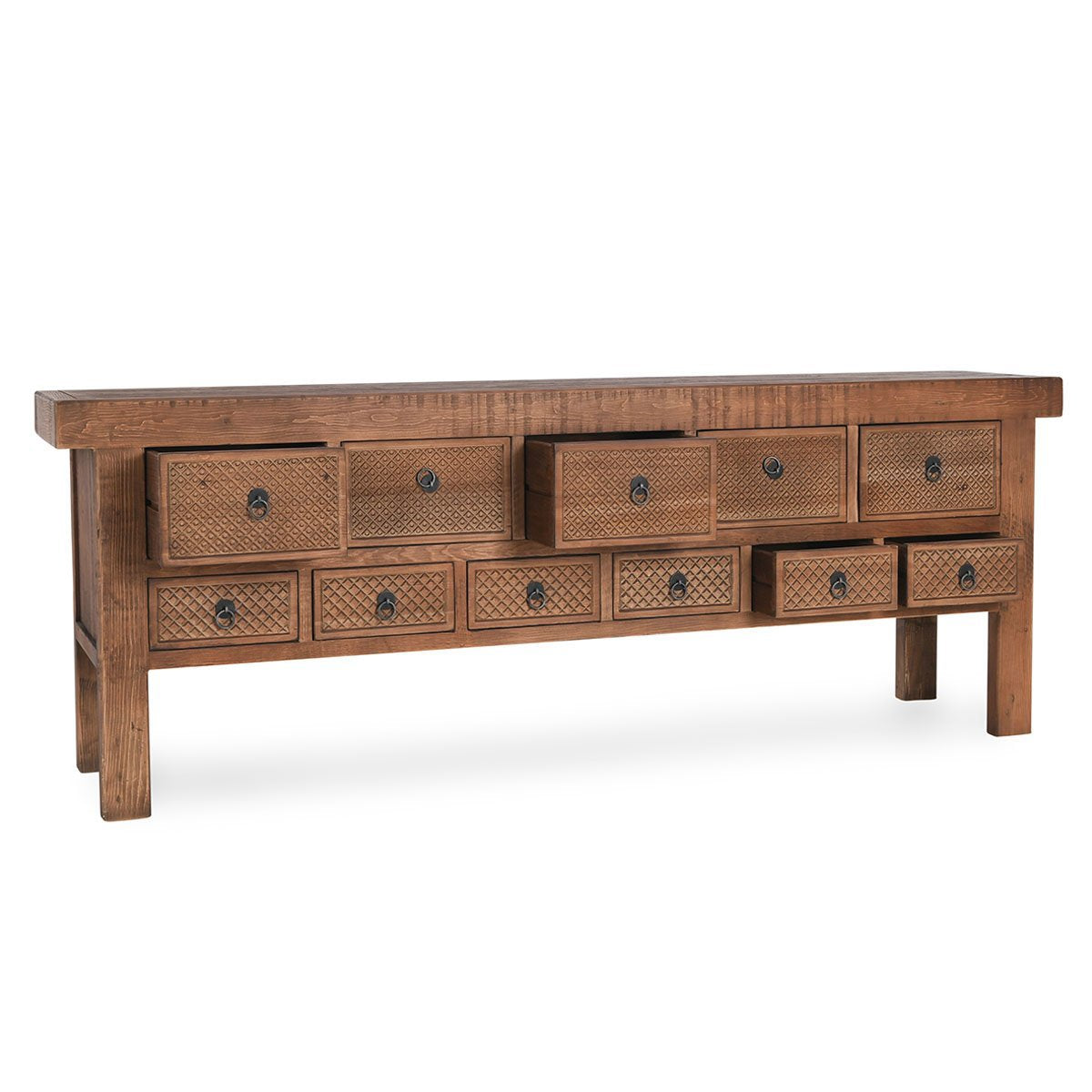 Mission Brown Reclaimed Pine Console Table Lahey Eleven-Drawer Console Table Collection