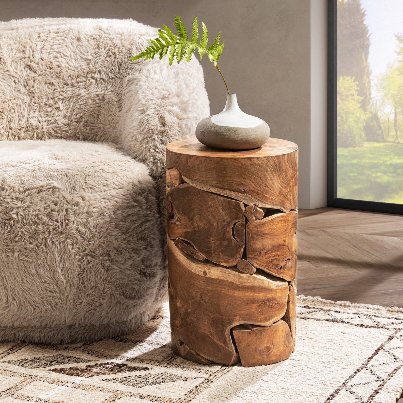 Natural Teak Wood Accent & End Table Rhea Accent Table Collection