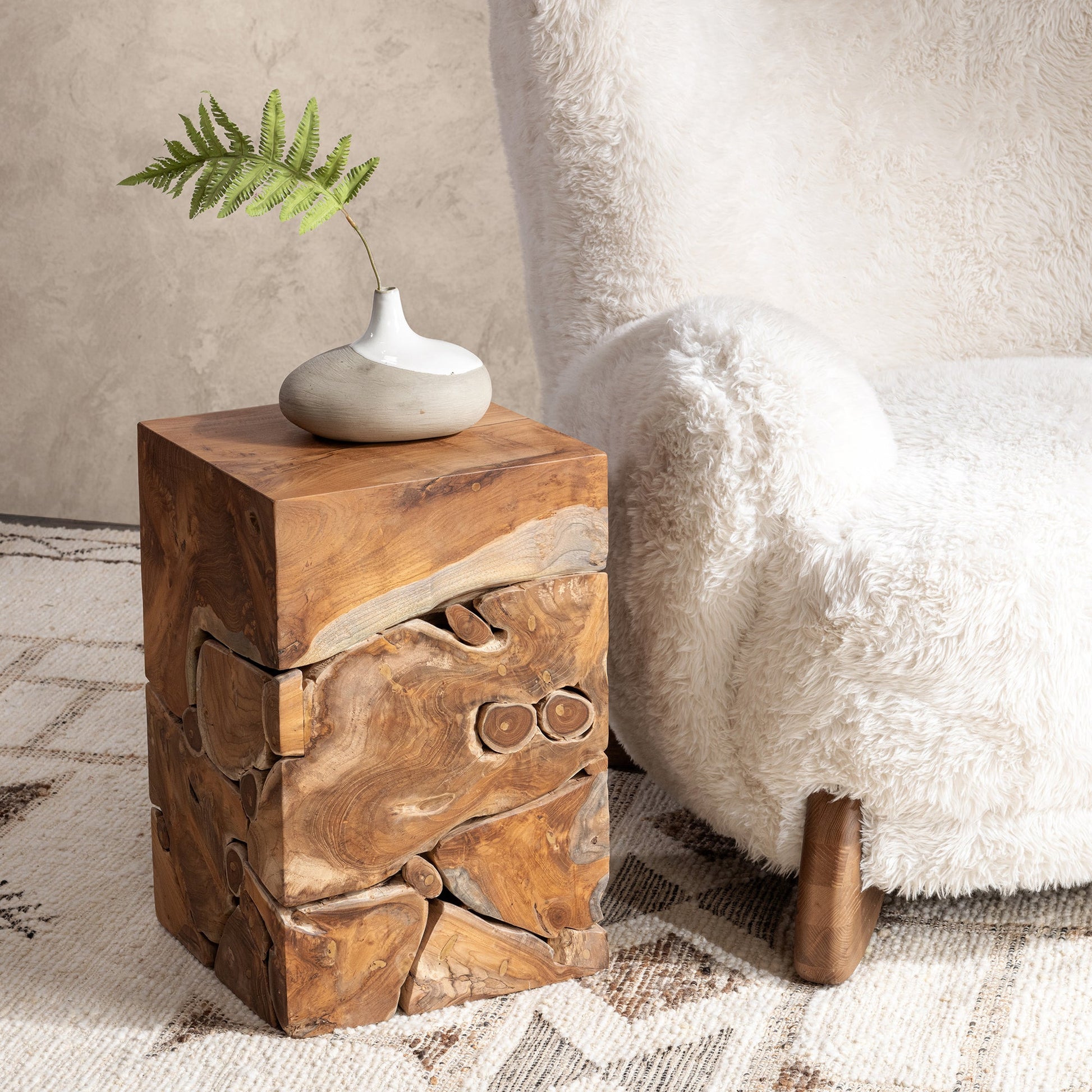 Natural Teak Wood Accent & End Table Rhea Accent Table Collection