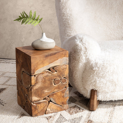 Natural Teak Wood Accent & End Table Rhea Accent Table Collection