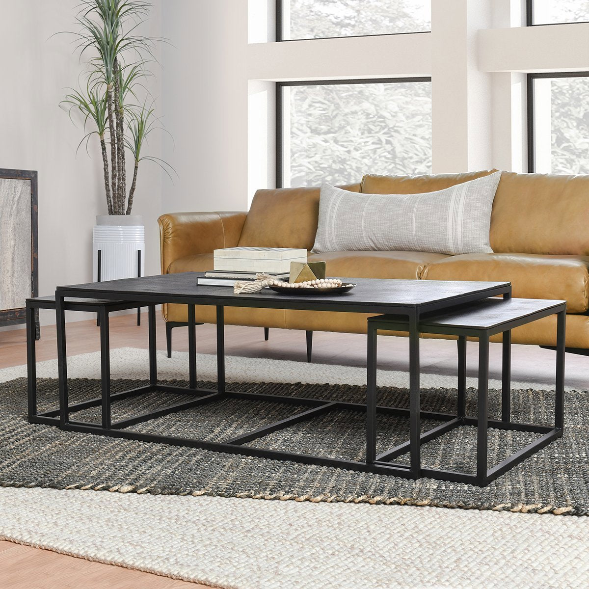 Dark Antique Cast Aluminum Coffee Table Buckley Coffee Table Set of 3 Collection
