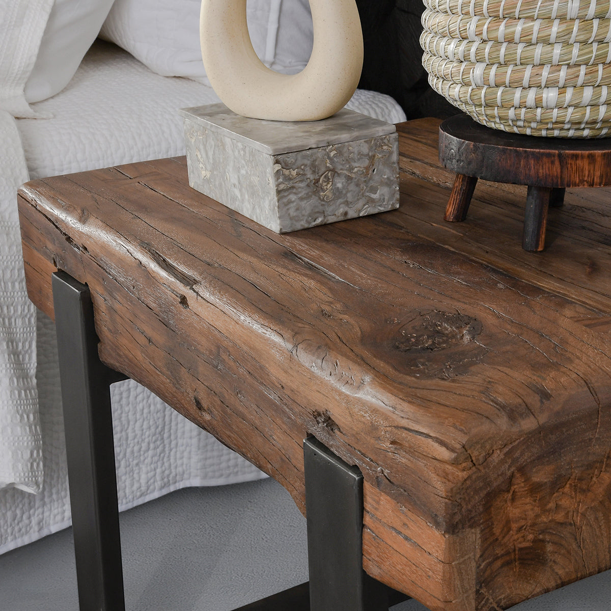 Rustic Brown Reclaimed Wood Accent & End Table Duarte End Table Collection
