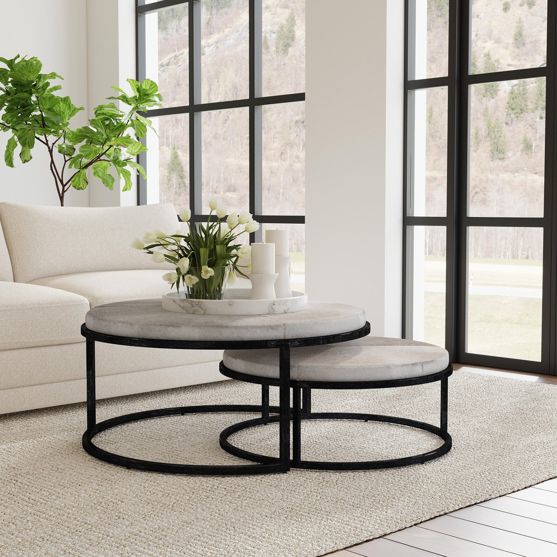 Sparrow Gray Hair on Hide Coffee Table Hayword Coffee Table Set of 2 Collection