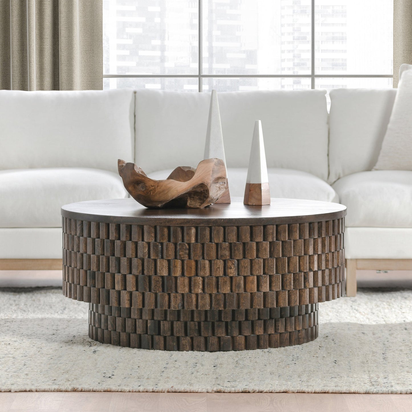 Bark Brown Mango Wood Coffee Table Norwood Coffee Table with Casters Collection