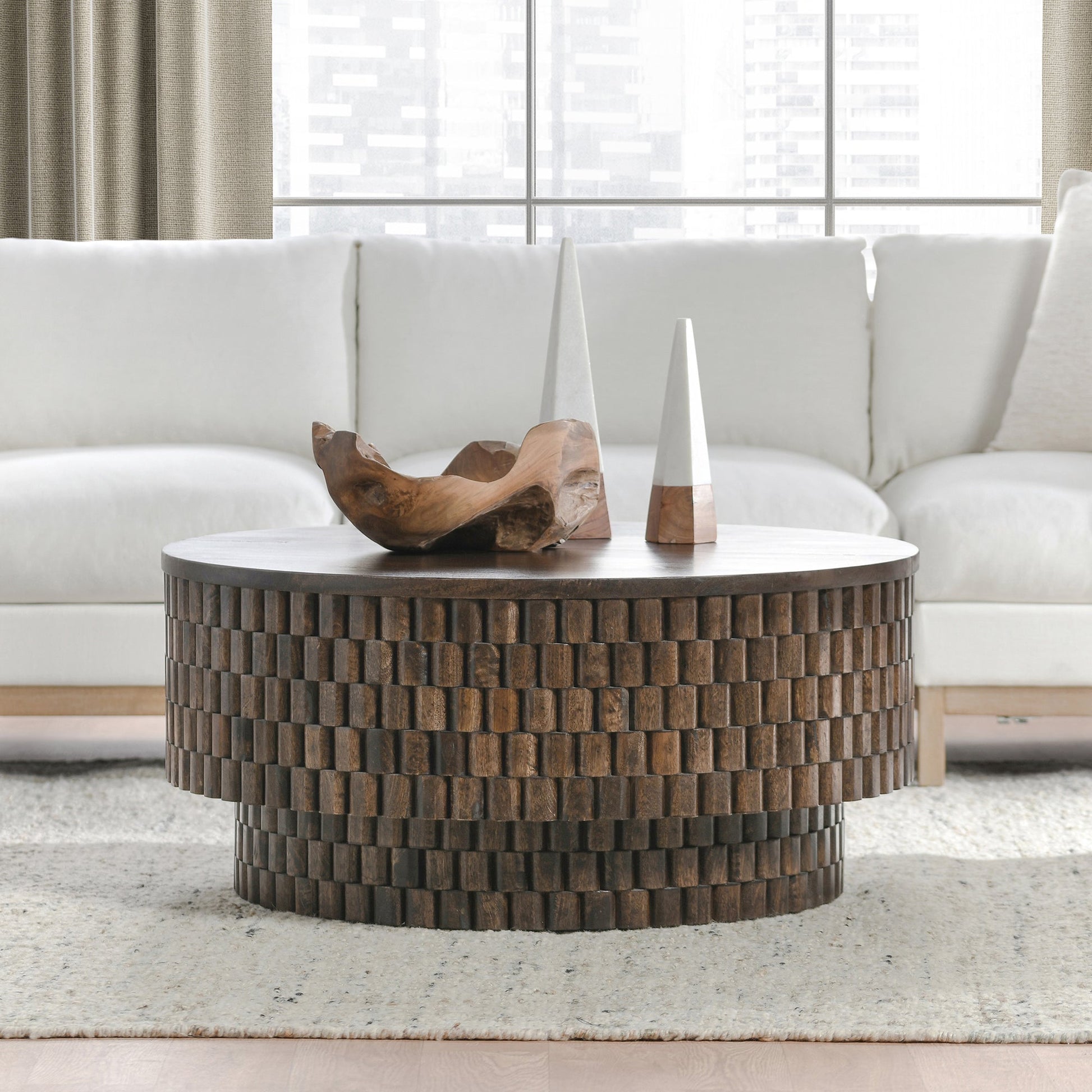 Bark Brown Mango Wood Coffee Table Norwood Coffee Table with Casters Collection