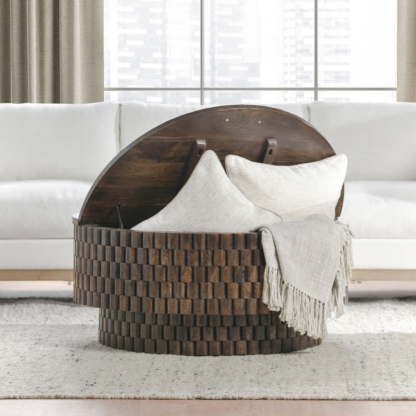 Bark Brown Mango Wood Coffee Table Norwood Coffee Table with Casters Collection