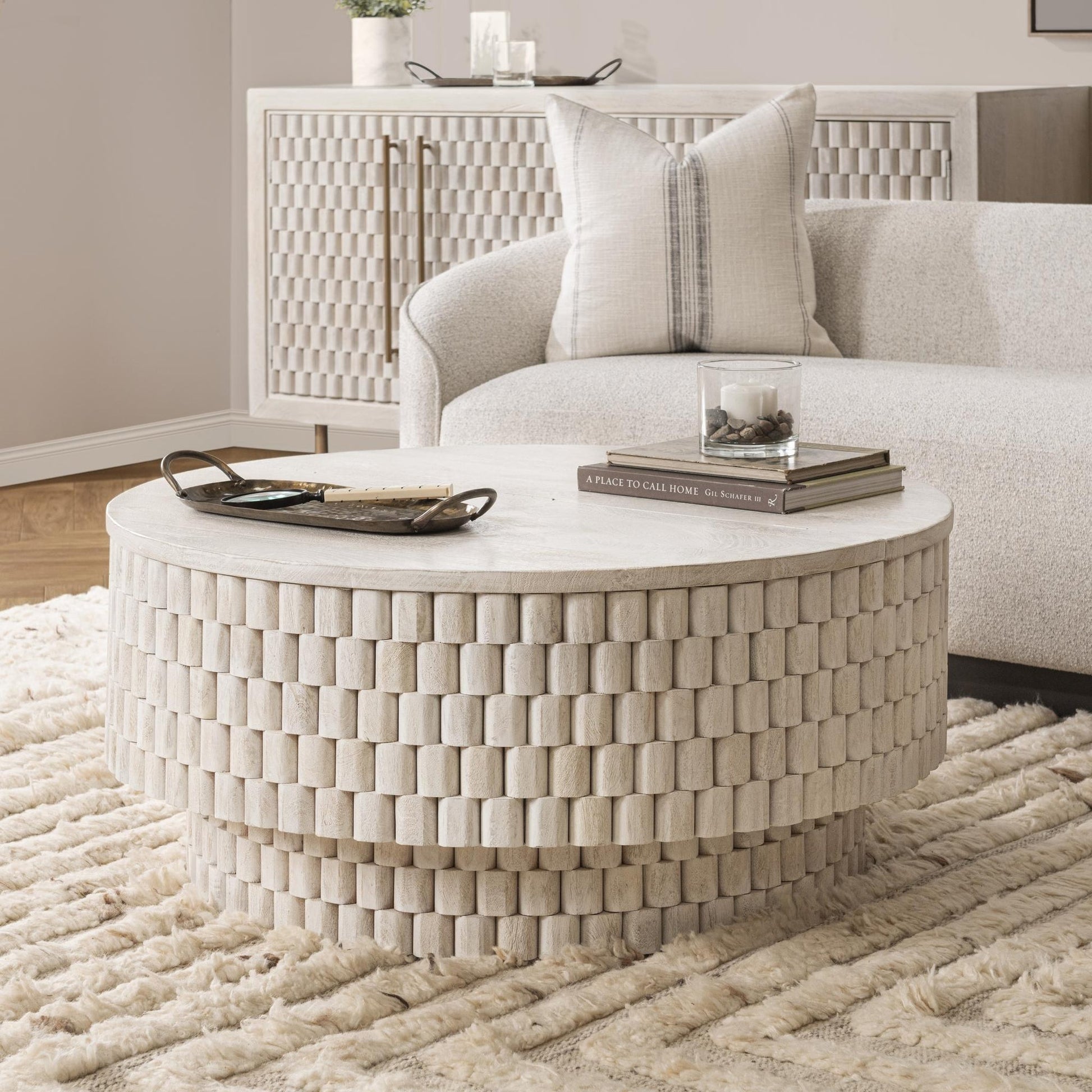 Coastal White Mango Wood Coffee Table Norwood Coffee Table with Casters Collection