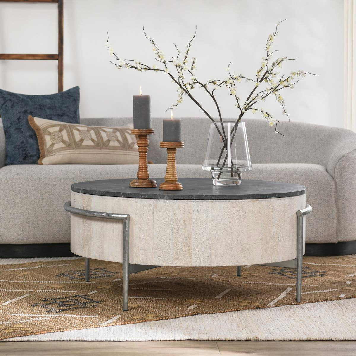 White Wash/Gray Stone Concrete Laminate Coffee Table Honor Coffee Table White Collection