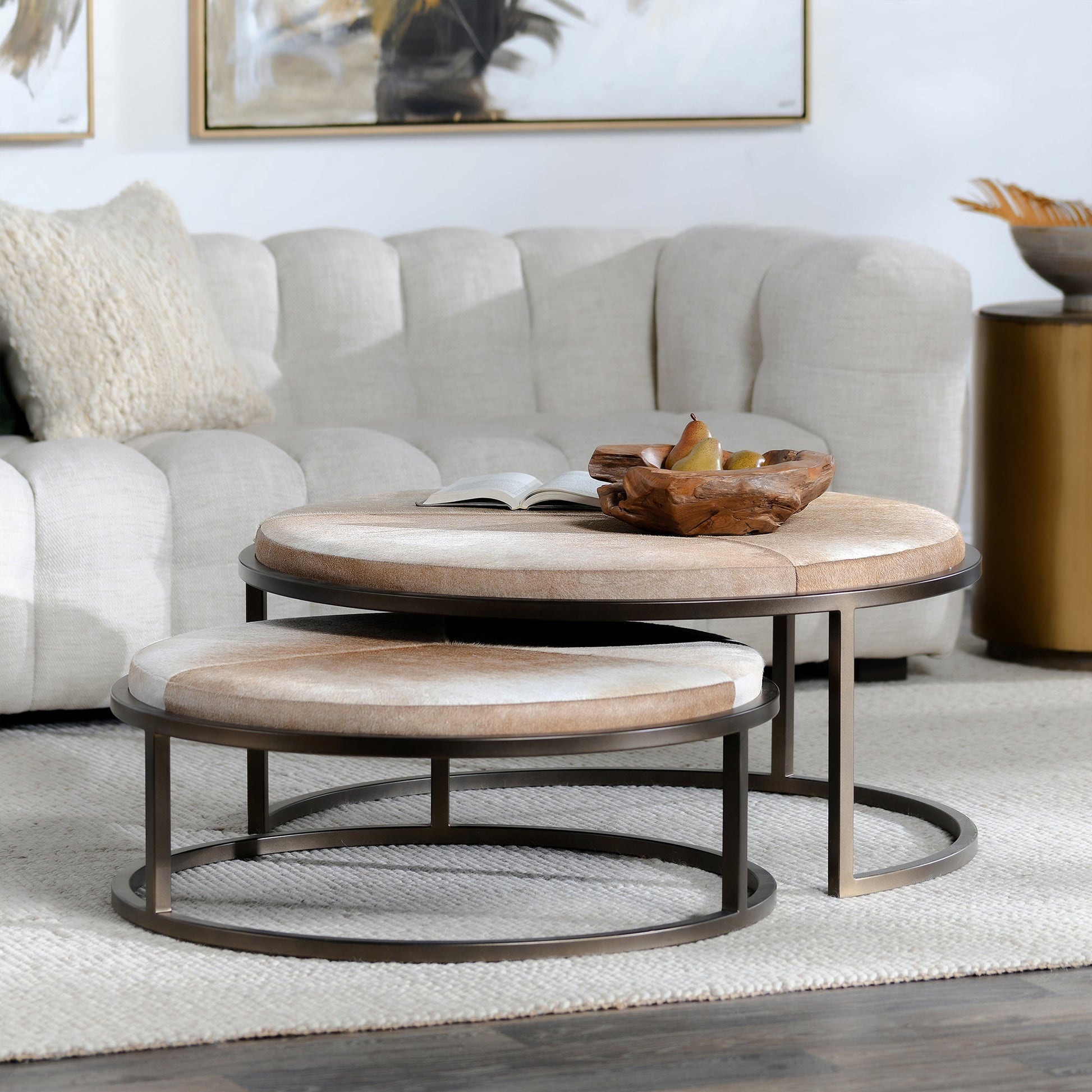 Canyon Sand Hair on Hide Coffee Table Hayword Coffee Table , Set of 2 Collection