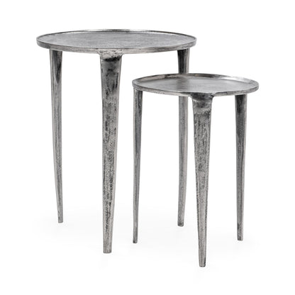 Antique Nickel Cast Aluminum Accent & End Table Elinor Nesting Accent Tables , Set of 2 Collection