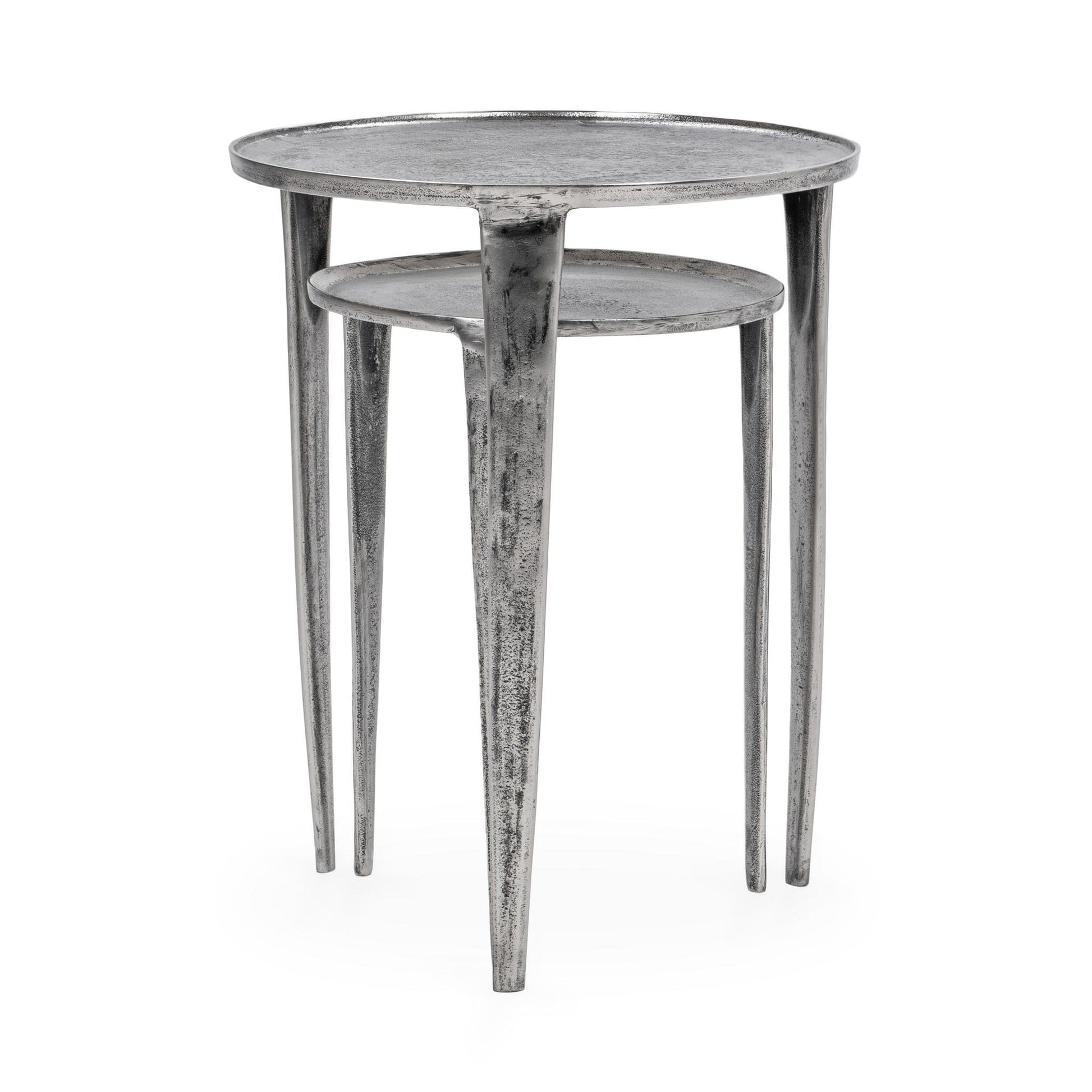 Antique Nickel Cast Aluminum Accent & End Table Elinor Nesting Accent Tables , Set of 2 Collection