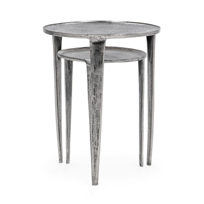Antique Nickel Cast Aluminum Accent & End Table Elinor Nesting Accent Tables , Set of 2 Collection
