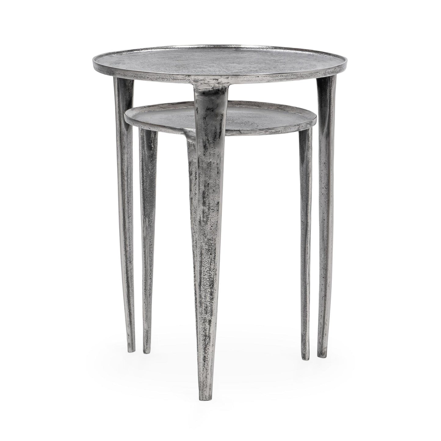 Antique Nickel Cast Aluminum Accent & End Table Elinor Nesting Accent Tables , Set of 2 Collection