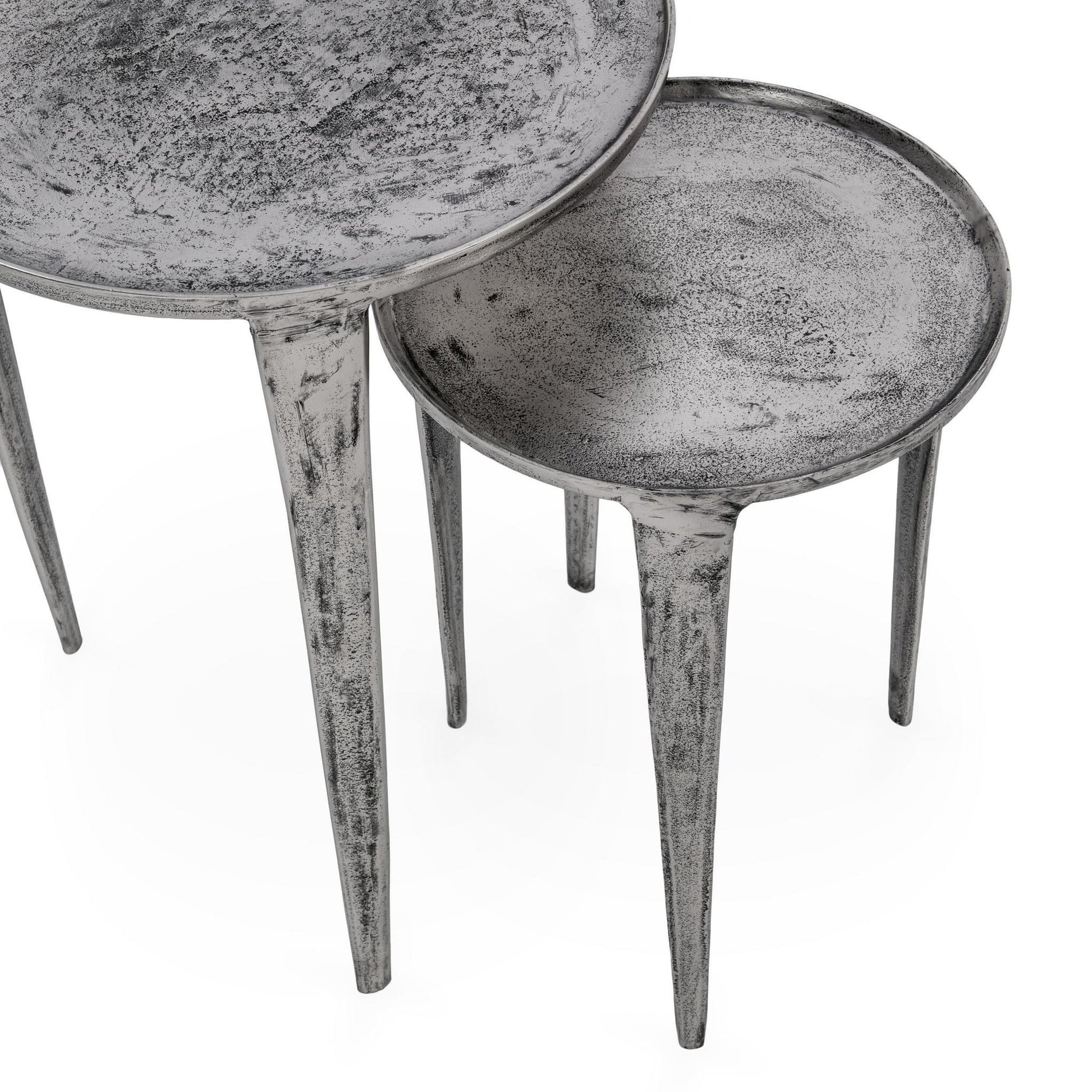 Antique Nickel Cast Aluminum Accent & End Table Elinor Nesting Accent Tables , Set of 2 Collection