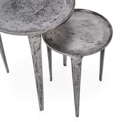 Antique Nickel Cast Aluminum Accent & End Table Elinor Nesting Accent Tables , Set of 2 Collection