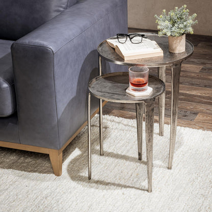 Antique Nickel Cast Aluminum Accent & End Table Elinor Nesting Accent Tables , Set of 2 Collection