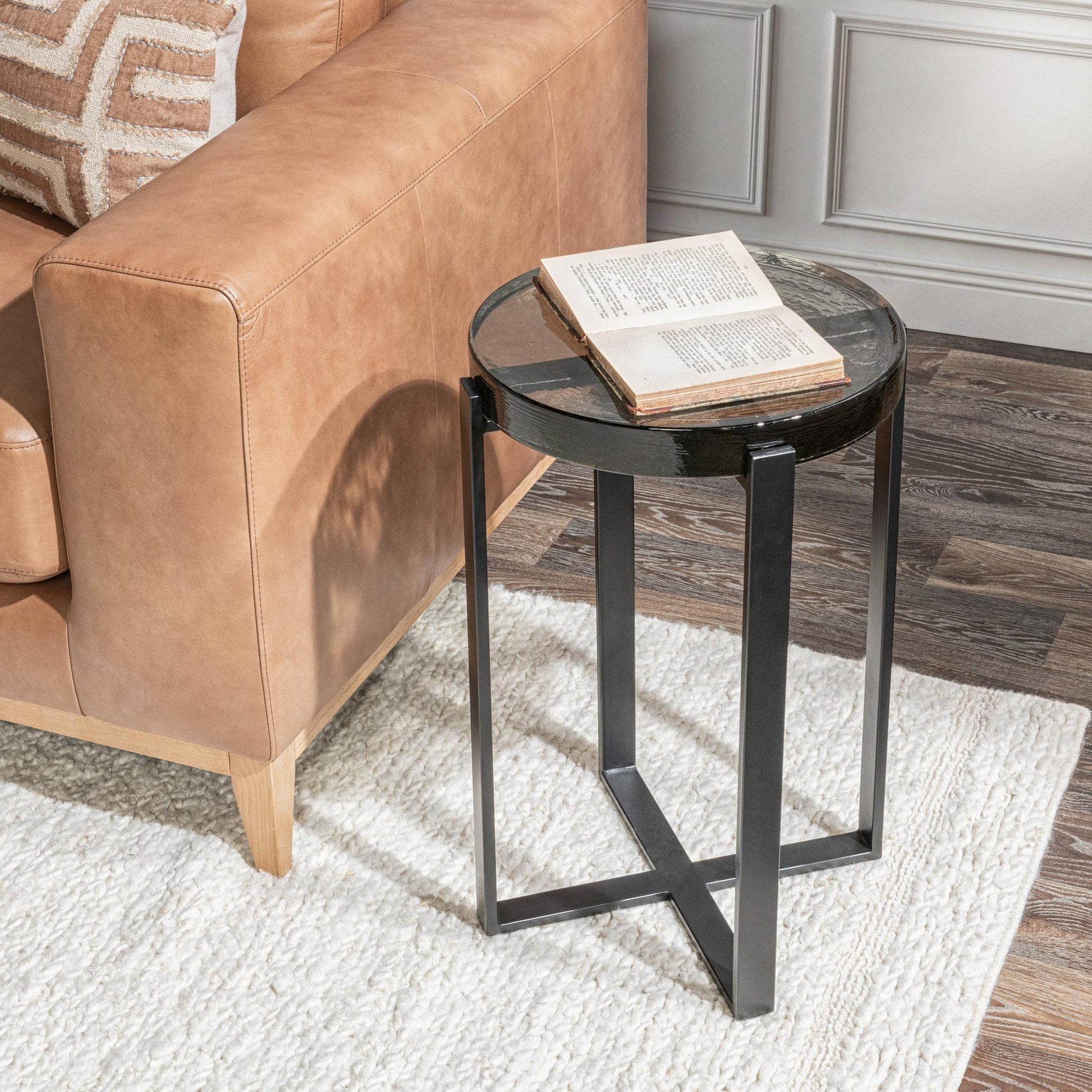 Black Cast Glass Accent & End Table Gallie Accent Table Collection