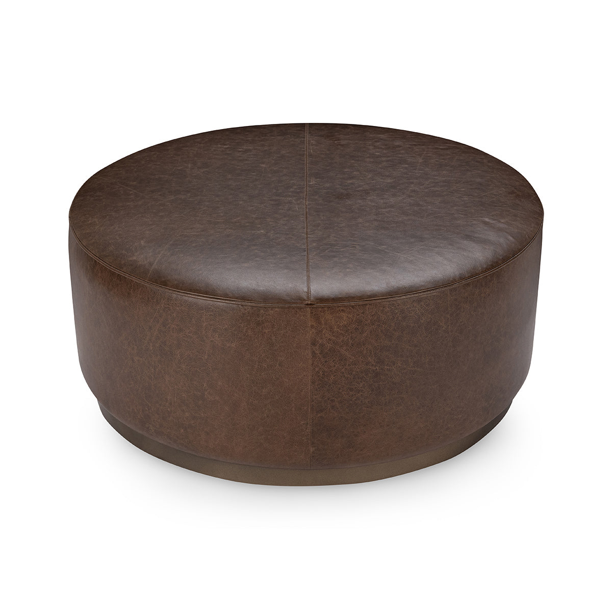 Dark Brown Top Grain Leather Ottomans & Stool Clair Round Ottoman Collection
