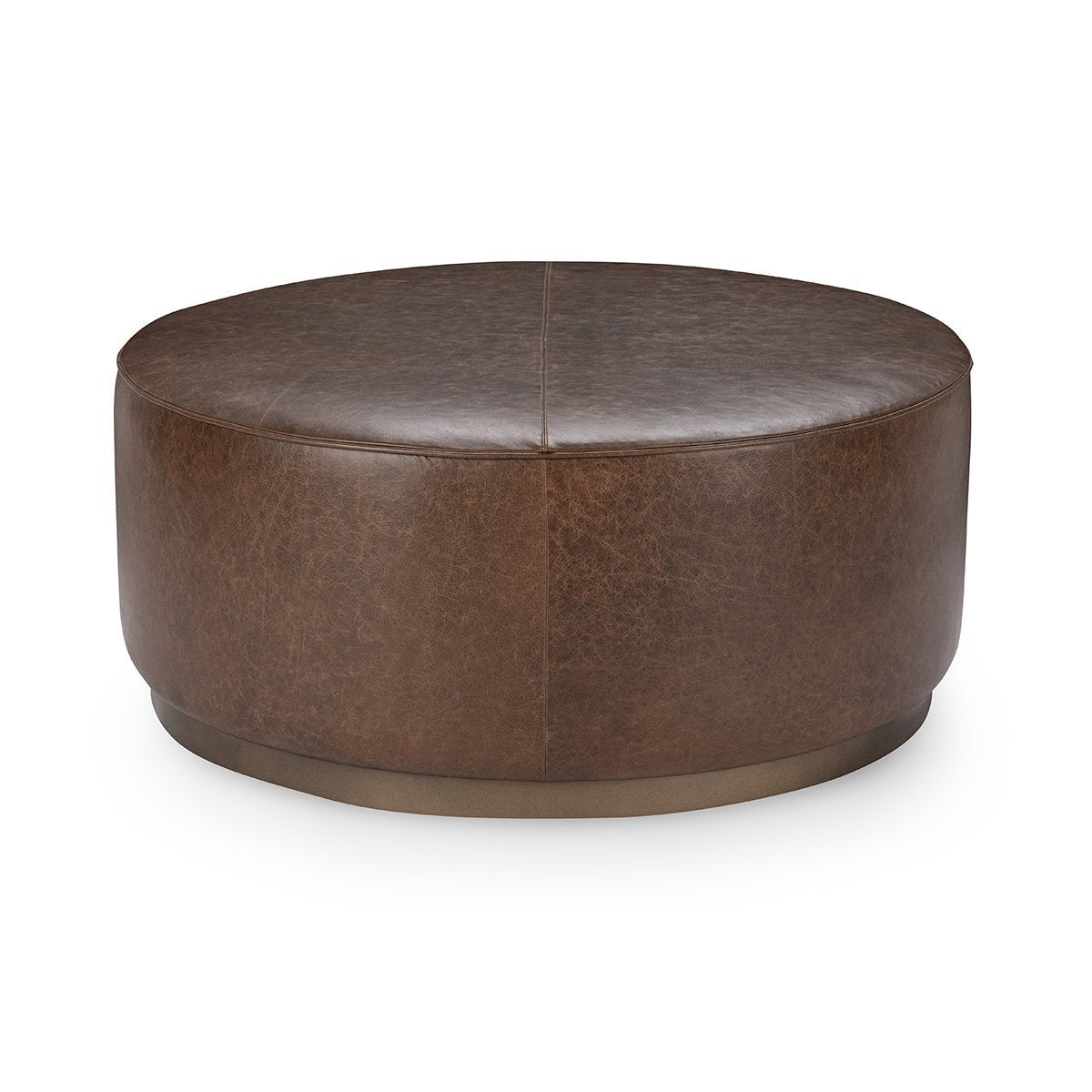 Dark Brown Top Grain Leather Ottomans & Stool Clair Round Ottoman Collection