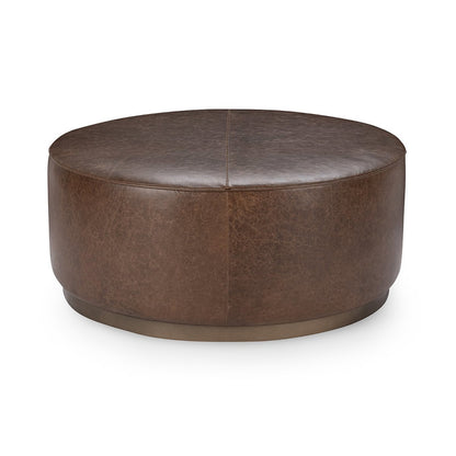 Dark Brown Top Grain Leather Ottomans & Stool Clair Round Ottoman Collection