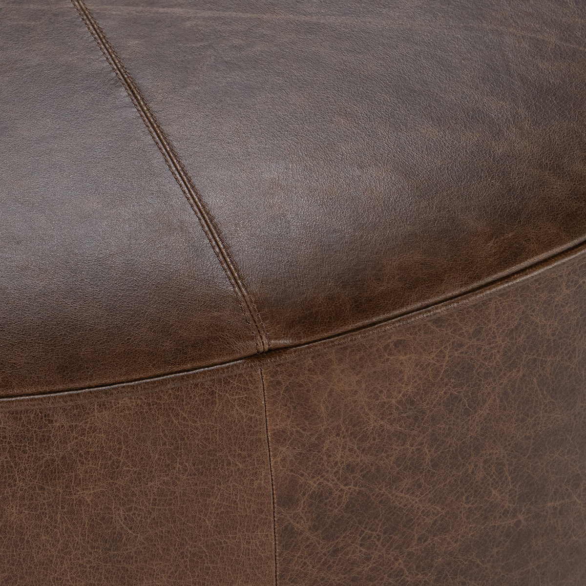 Dark Brown Top Grain Leather Ottomans & Stool Clair Round Ottoman Collection