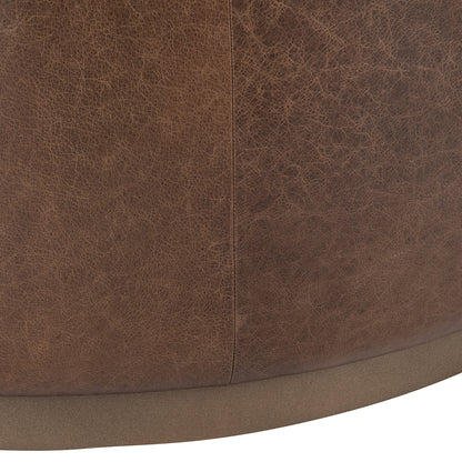 Dark Brown Top Grain Leather Ottomans & Stool Clair Round Ottoman Collection