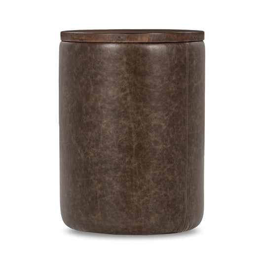 Cocoa Brown Top Grain Leather Accent & End Table Andra Accent Table Collection