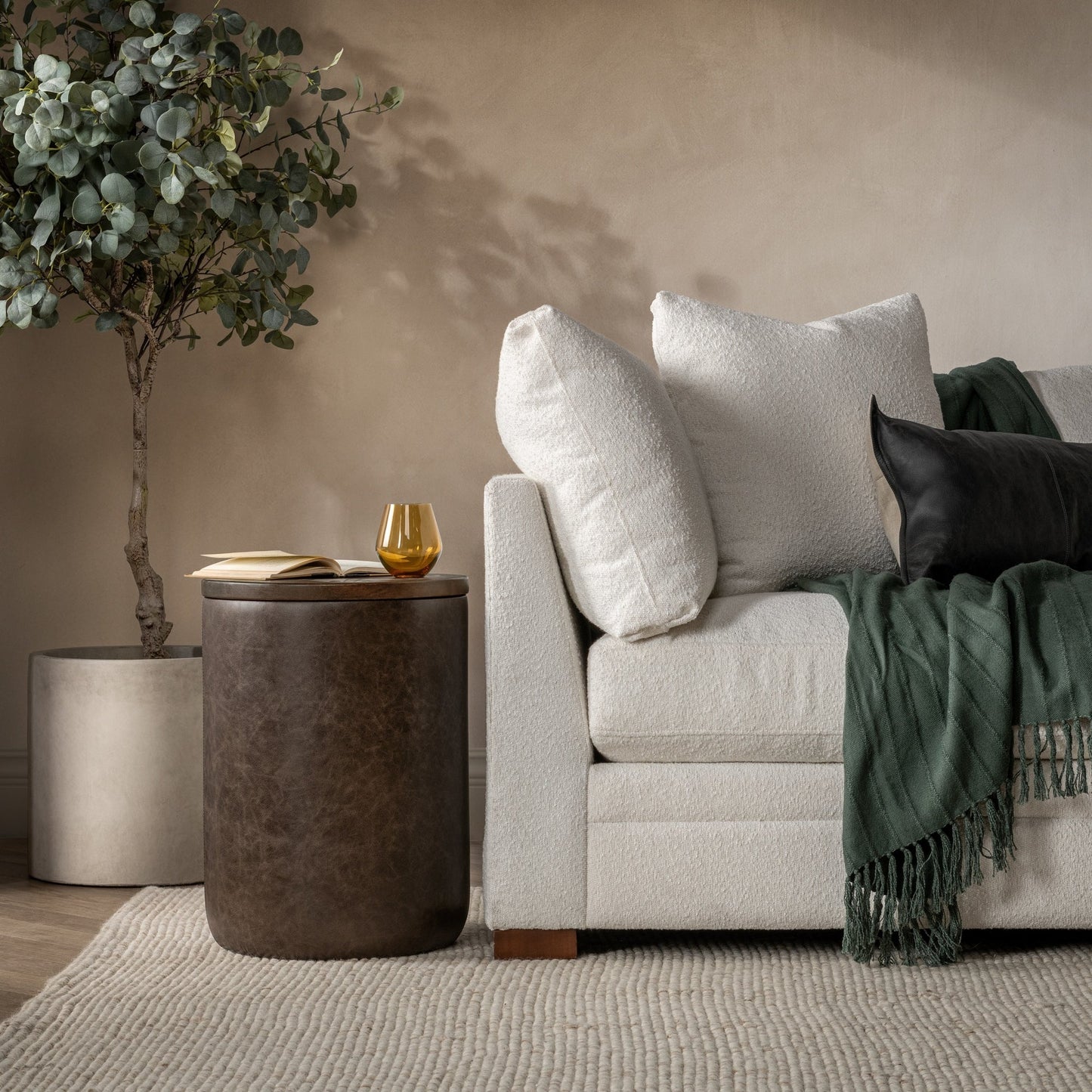 Cocoa Brown Top Grain Leather Accent & End Table Andra Accent Table Collection