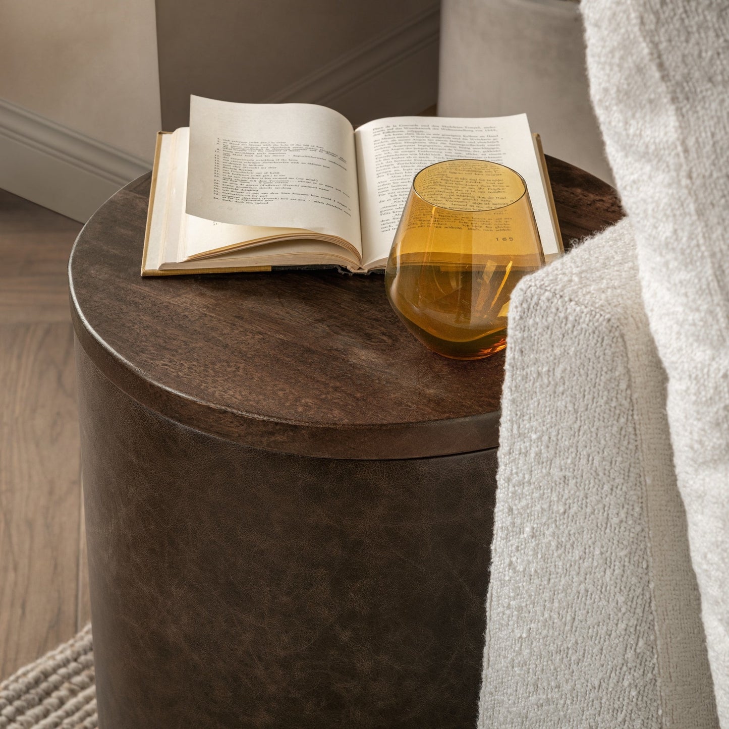 Cocoa Brown Top Grain Leather Accent & End Table Andra Accent Table Collection