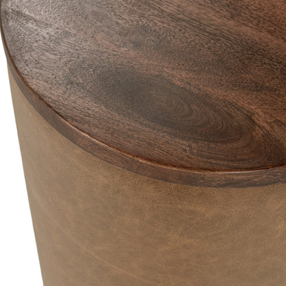 Tan Top Grain Leather Accent & End Table Andra Accent Table Collection