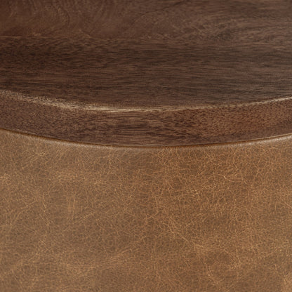 Tan Top Grain Leather Accent & End Table Andra Accent Table Collection
