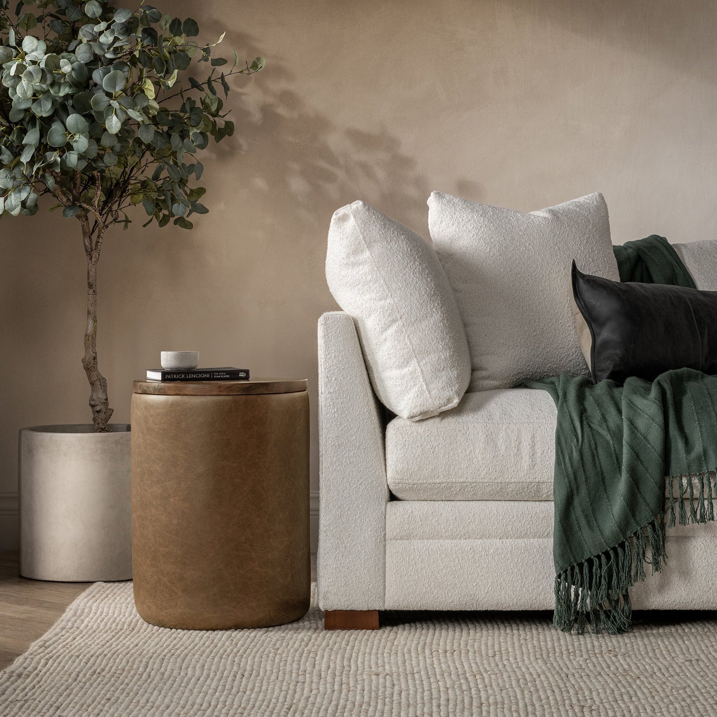 Tan Top Grain Leather Accent & End Table Andra Accent Table Collection