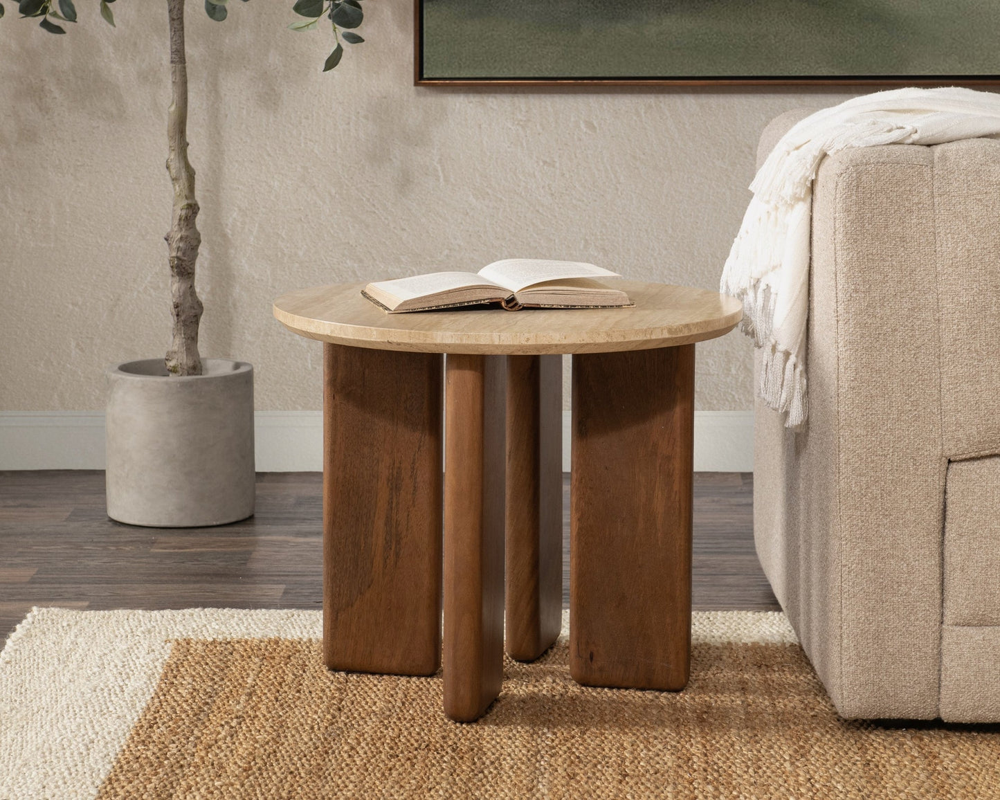 Tan Travertine Accent & End Table Idella End Table Collection