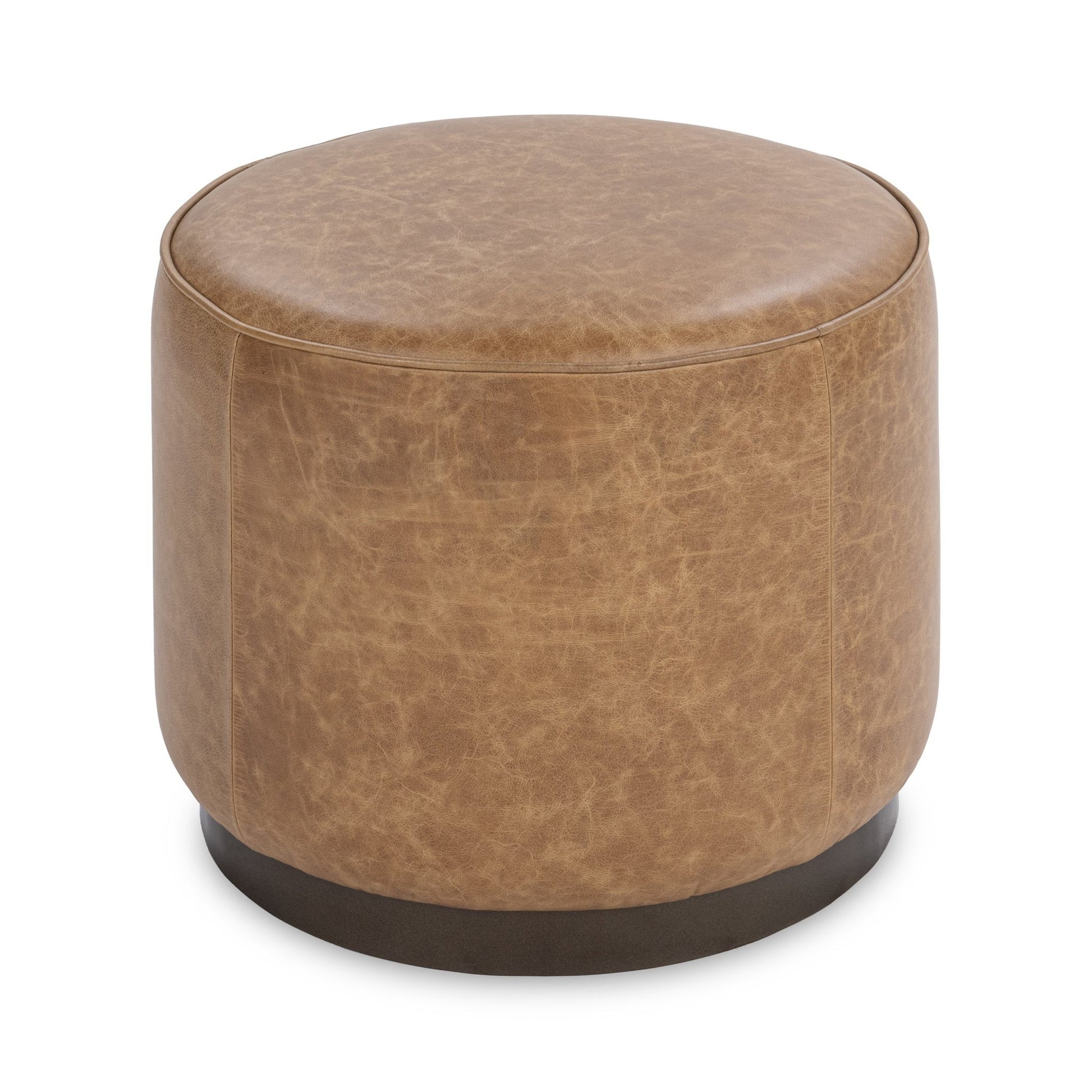 Sedona Brown Top Grain Leather Ottomans & Stool Clair Round Ottoman Collection