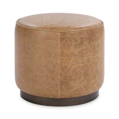 Sedona Brown Top Grain Leather Ottomans & Stool Clair Round Ottoman Collection