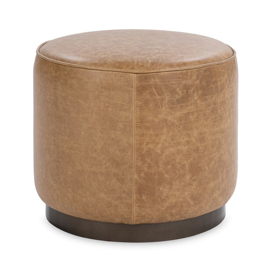 Sedona Brown Top Grain Leather Ottomans & Stool Clair Round Ottoman Collection