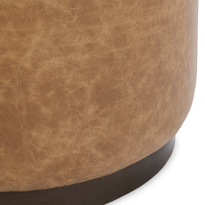 Sedona Brown Top Grain Leather Ottomans & Stool Clair Round Ottoman Collection