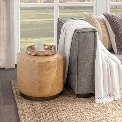 Sedona Brown Top Grain Leather Ottomans & Stool Clair Round Ottoman Collection
