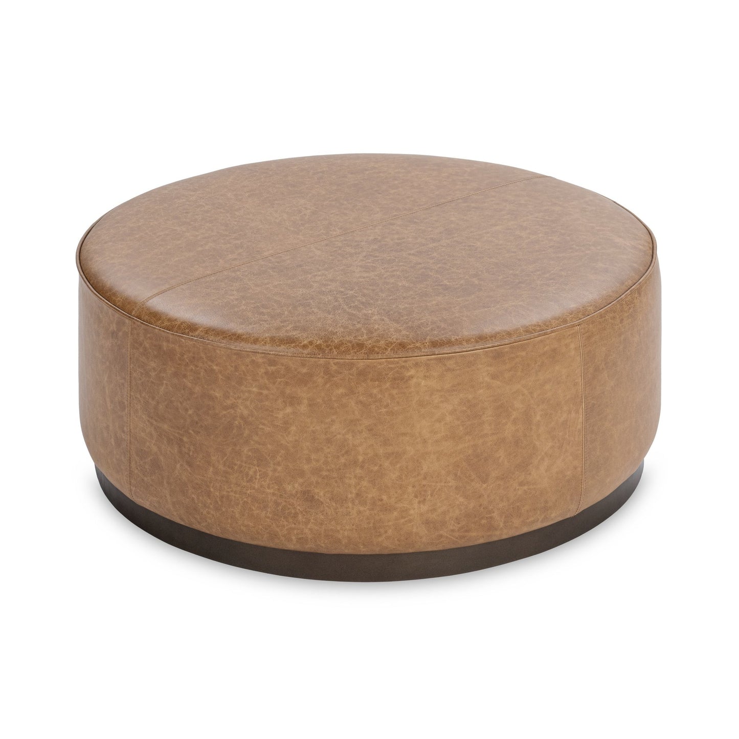 Sedona Brown Top Grain Leather Ottomans & Stool Clair Round Ottoman Collection