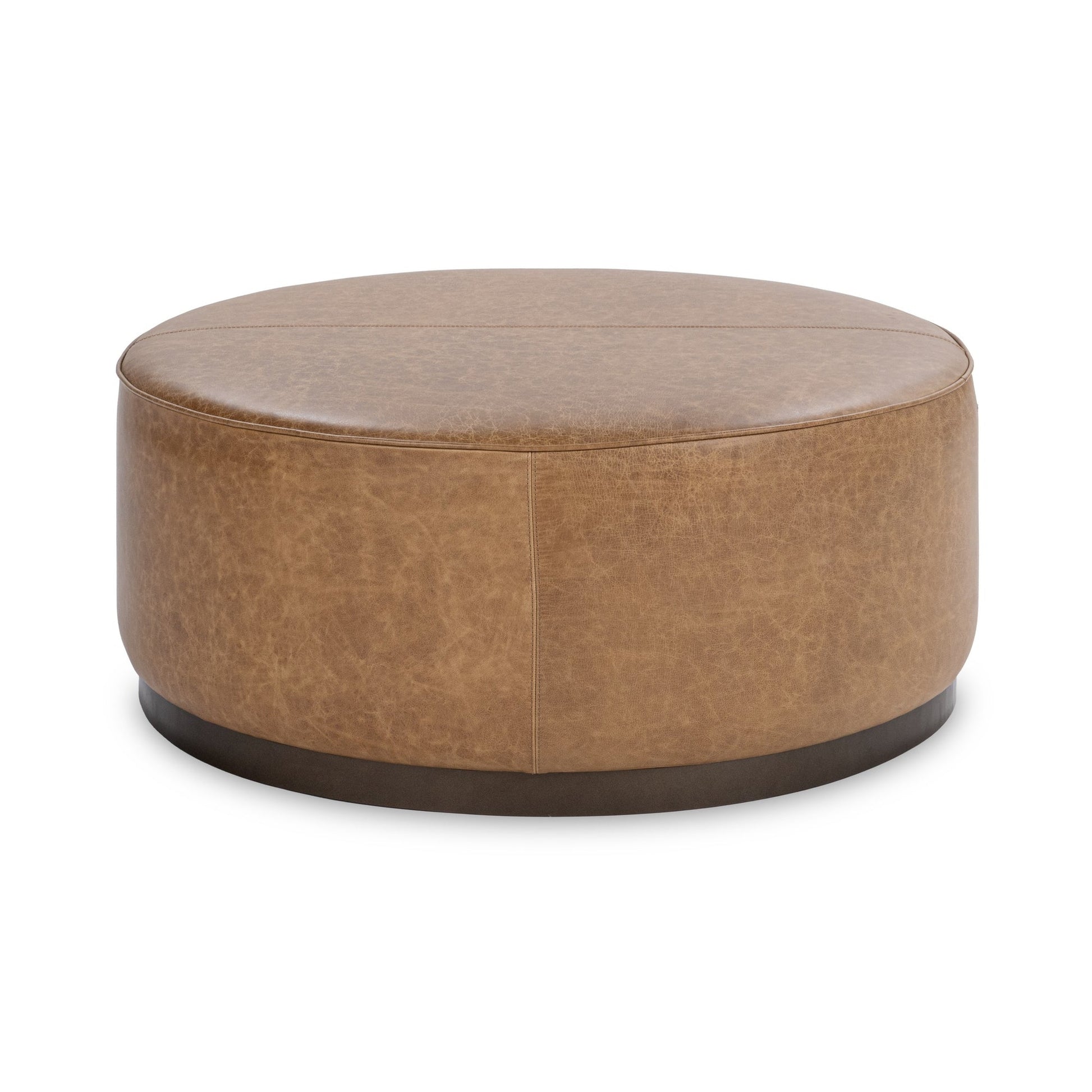 Sedona Brown Top Grain Leather Ottomans & Stool Clair Round Ottoman Collection