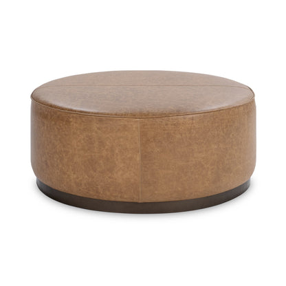 Sedona Brown Top Grain Leather Ottomans & Stool Clair Round Ottoman Collection